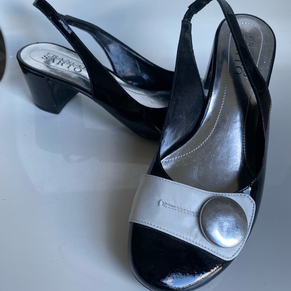 Franco Sarto Patent & White Spectator Slingback 6.5M